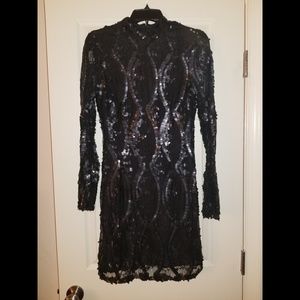 Arden B Sequin Long Sleeve Open Back Dress